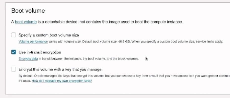 Oracle Cloud boot volume size