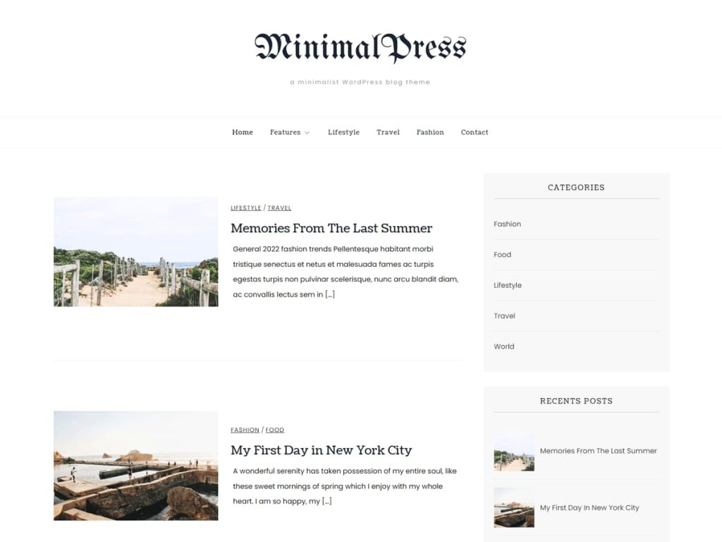 MinimalPress blog WordPress theme
