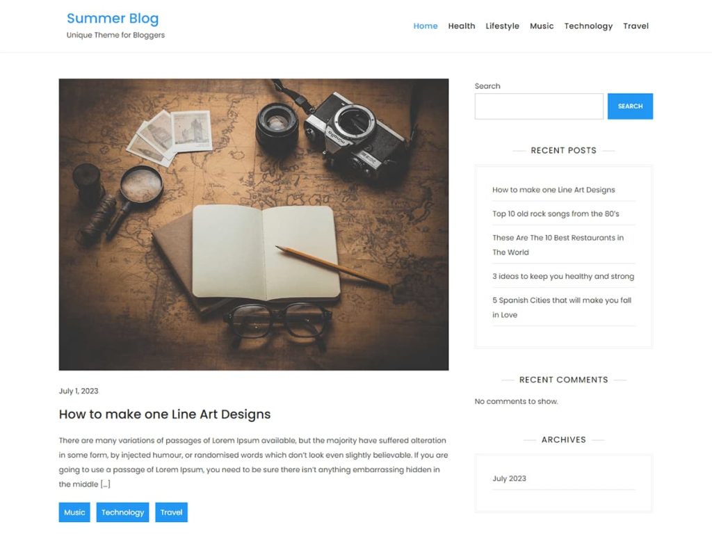Summer Blog WordPress theme screenshot