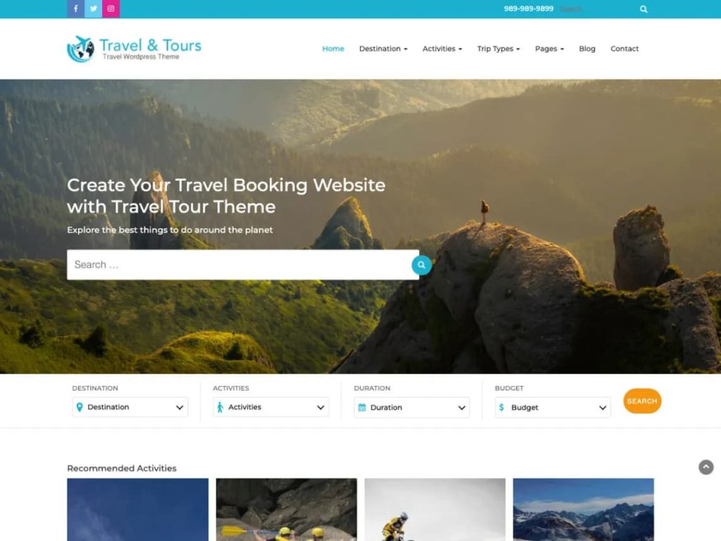 Travel Tour WordPress theme screenshot