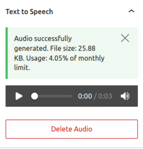 Simple Text to Speech: audio successfully generated
