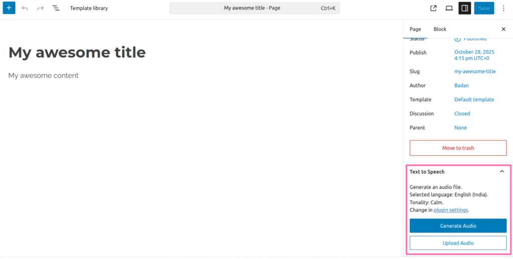 Simple Text to Speech: generate audio